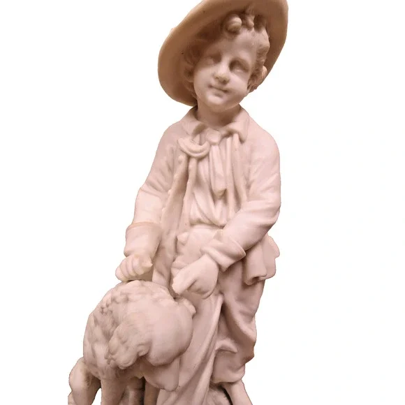 Antique French White Parisian Figurine - Boy And His Dog Figurine 11" - Picture 7 of 10